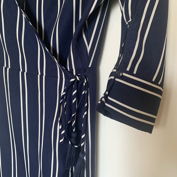 Everly Navy Striped Wrap Dress - Picture 4 of 4